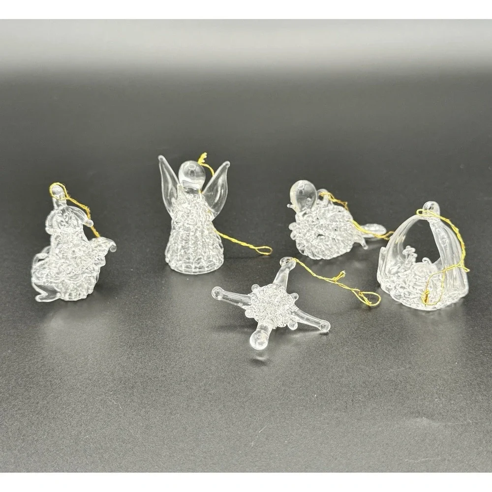 Vintage Spun Glass Christmas Ornaments Set of 5 Angel Bird‎ Star Holiday Decor